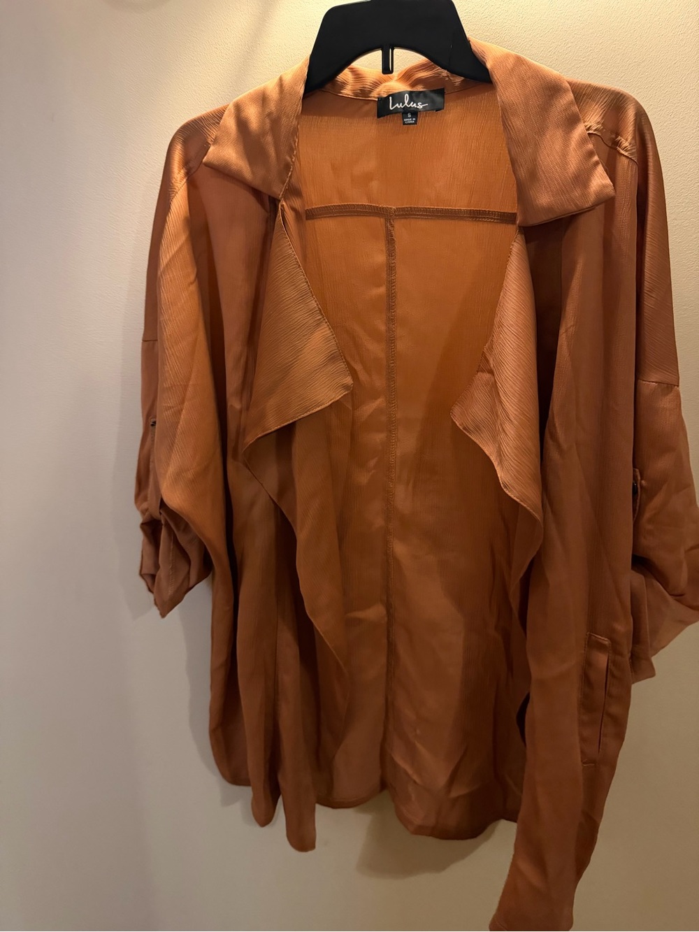 Lulu's Burnt Orange Open-Front Draped Trench